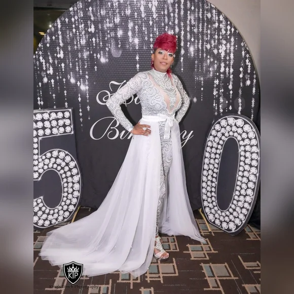 Beautiful one piece embellished body suit....with detachable train. - Picture 4 of 4